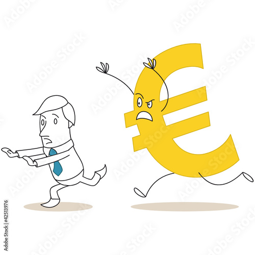 Geschäftsmann, von Euro gejagt, rennend, Währungen
