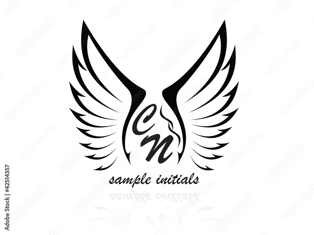 Obraz premium Winged initials, vector logo, tatoo