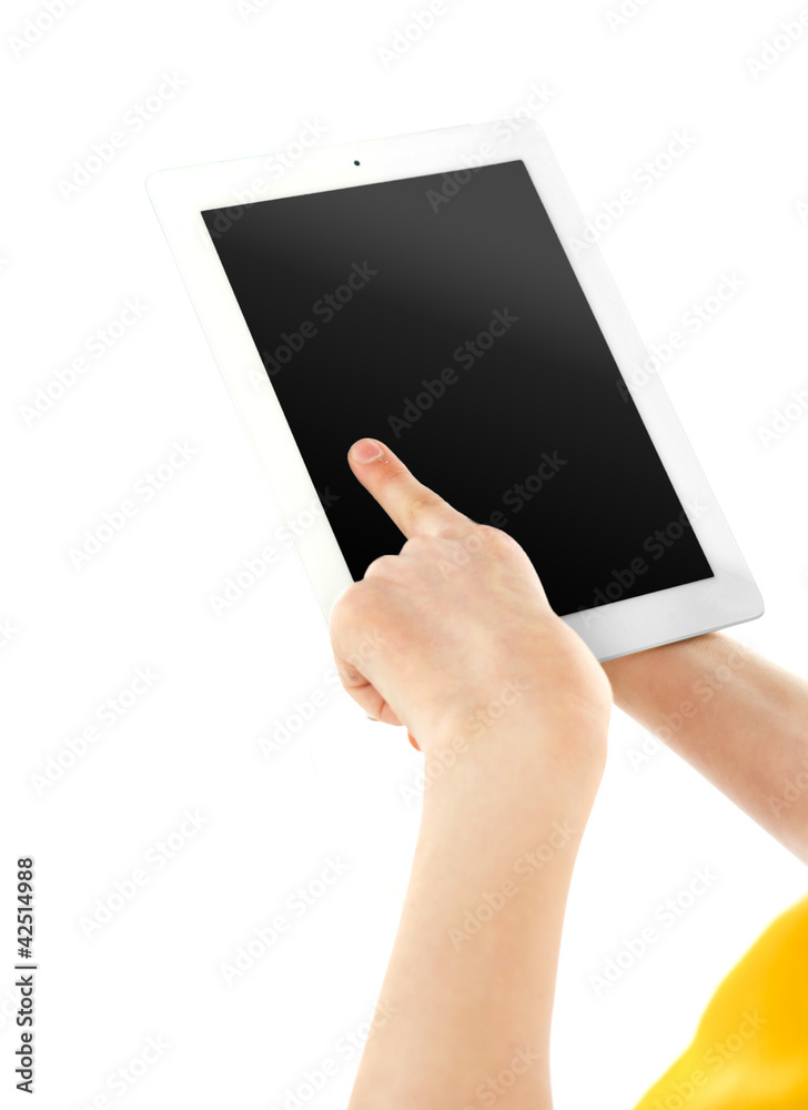 Boys finger on electronic digital frame Boys finger on electronic digital frame