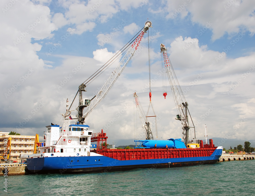 Fototapeta premium The cargo ship under unloading in sea port