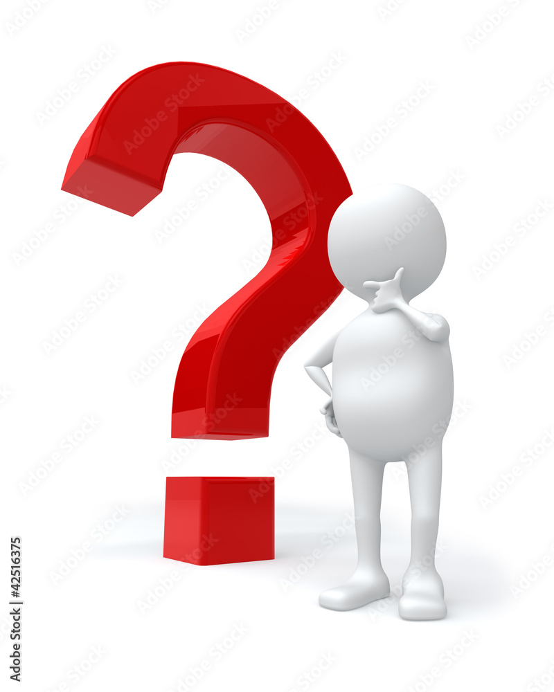 3D white man with red question mark isolated on white background 3D white man with red question mark isolated on white background