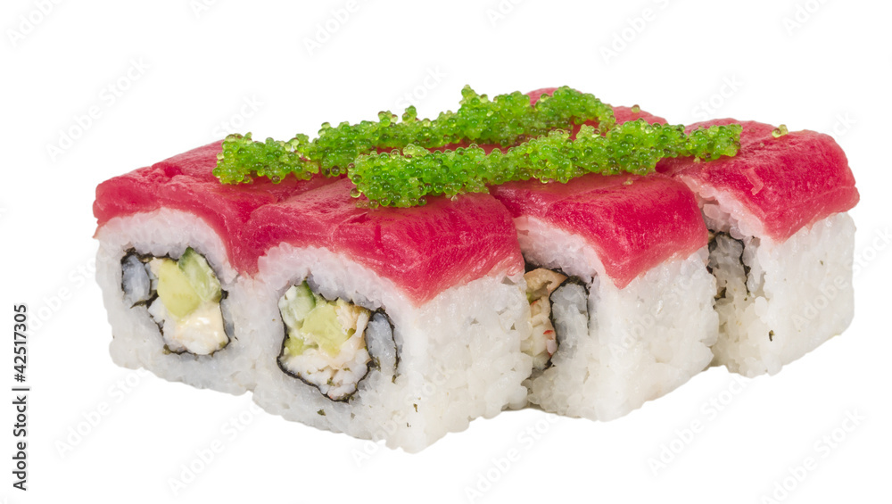 Maki Sushi - Roll made of Crab, avocado, cucumber inside. Fresh Maki Sushi - Roll made of Crab, avocado, cucumber inside. Fresh