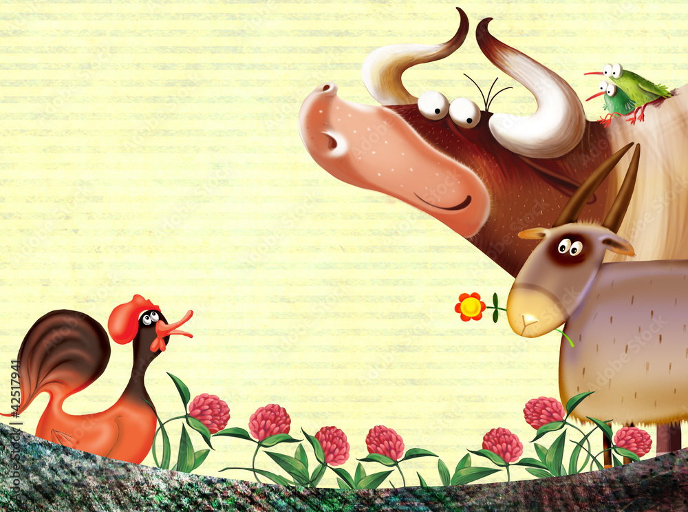 Naklejka premium cartoon farm animals group/farm background with animals