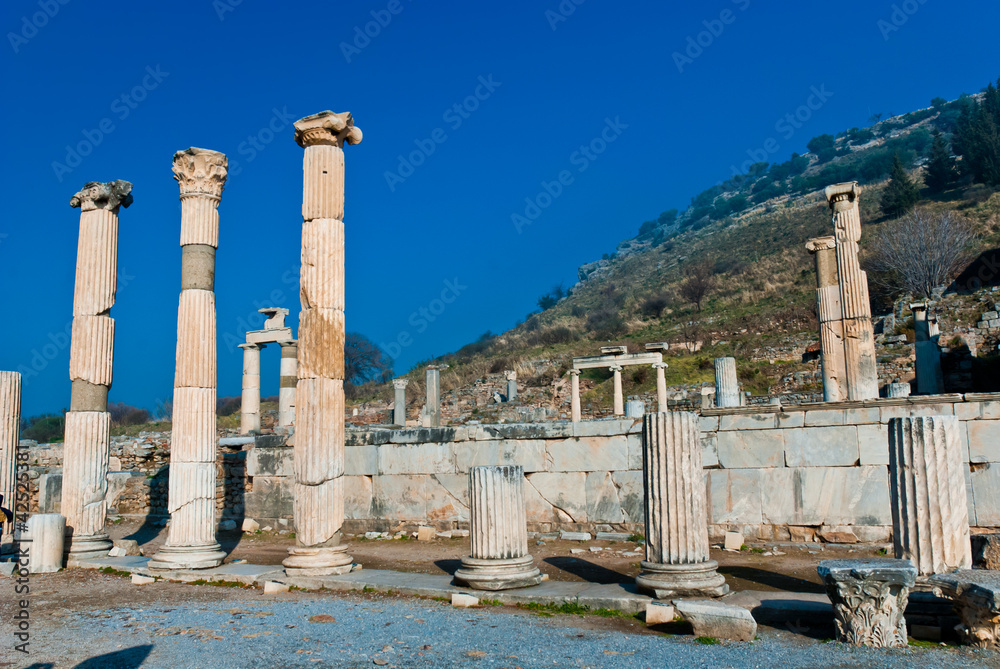 Fototapeta premium Ancient Roman marble column of Ephesus ruins