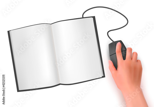 Hand with computer mouse and book  Vector