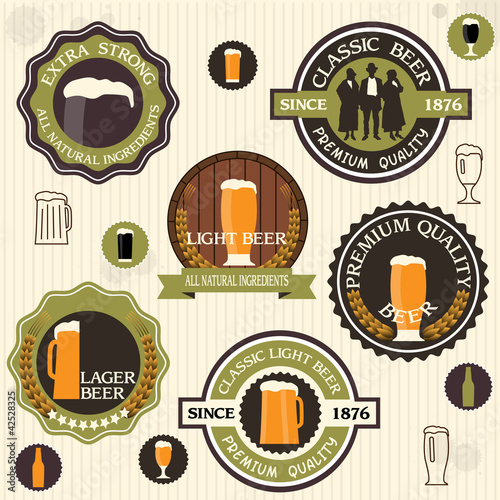 Collection of beer badges and labels in vintage style