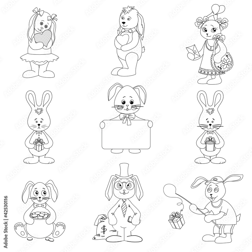 Set toy rabbits, outline