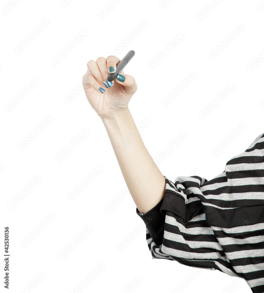 woman drawing or writing on white background woman drawing or writing on white background