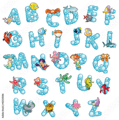 Alphabet with bubbles. Vector isolated letters.