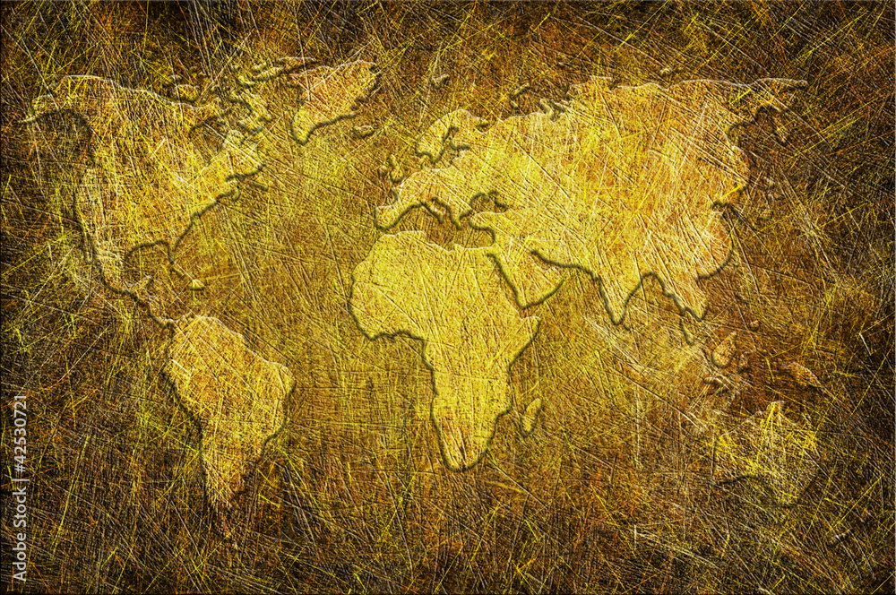 Global map on grunge textured