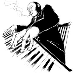 Wandcirkels Muziekband Ragtime pianist achter vleugel  © Isaxar