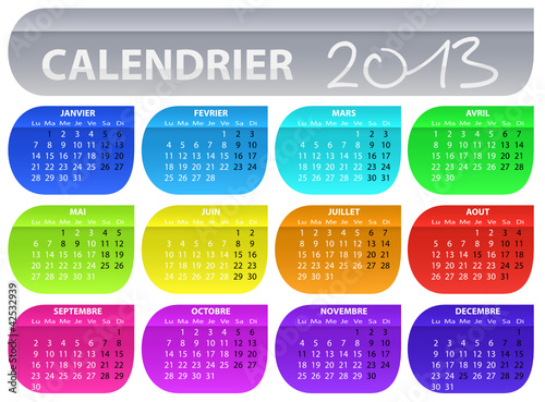 calendrier 2013 rectangle arrondi sur fond blanc