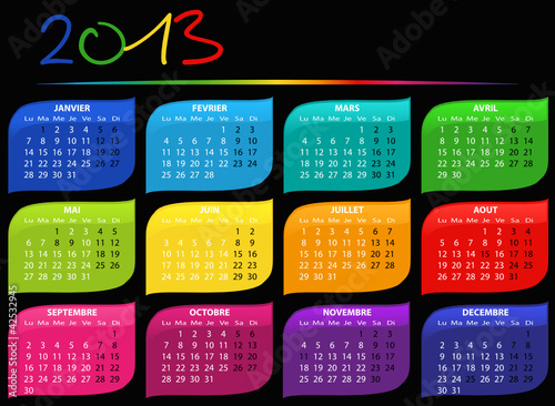 calendrier 2013 arc-en-ciel sur fond noir
