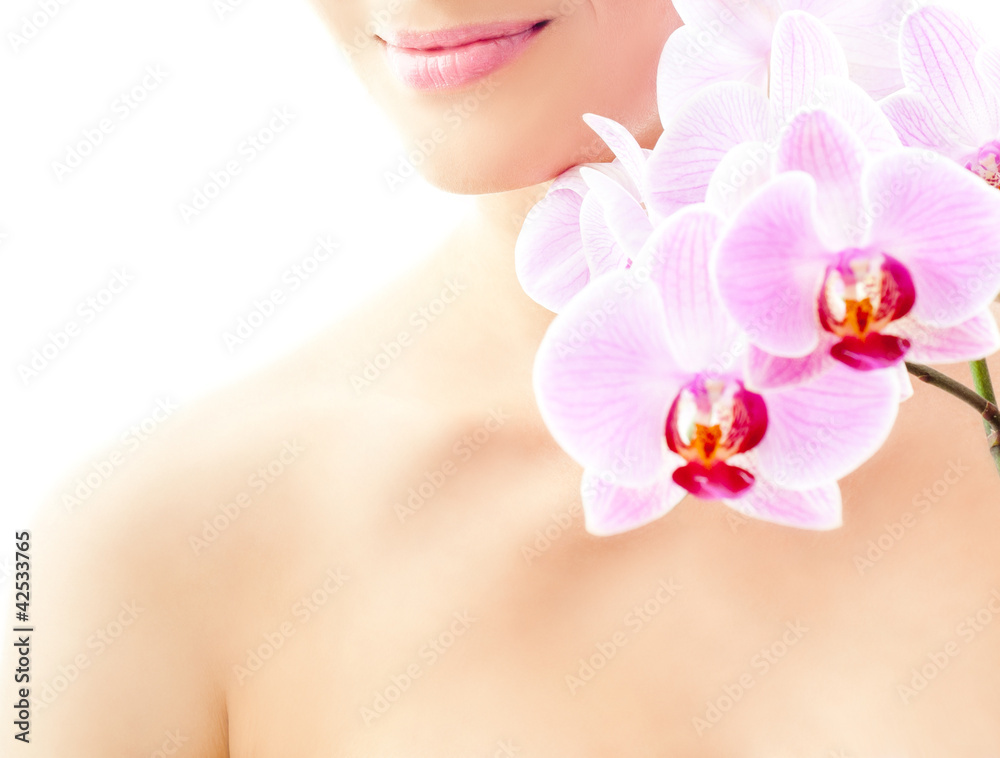 girl with pink orchid girl with pink orchid