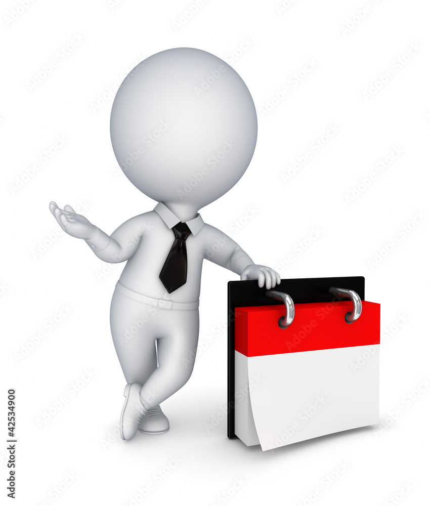 3d small person and empty calendar. 3d small person and empty calendar.