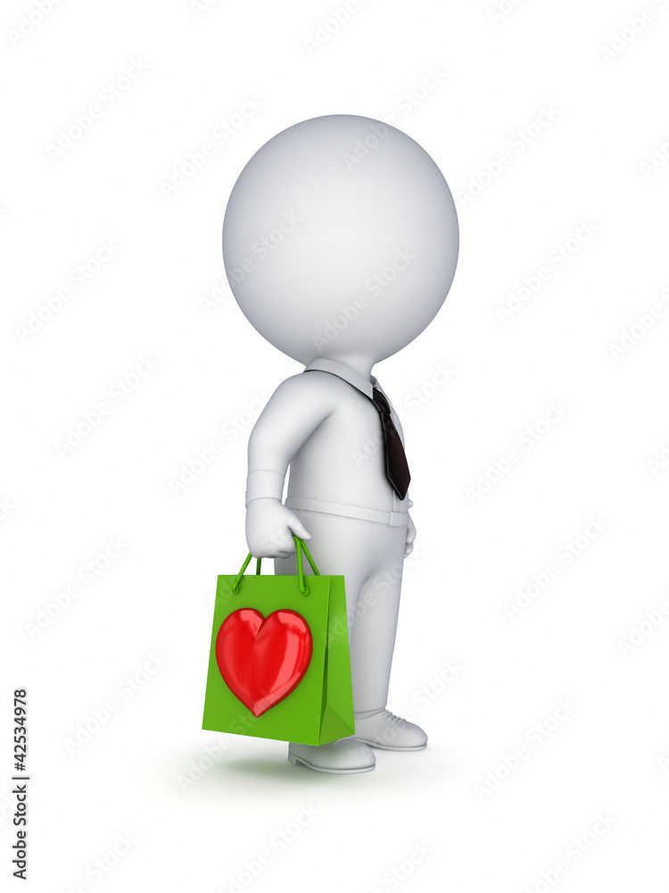 3d small person with a plastic bag in a hands. 3d small person with a plastic bag in a hands.