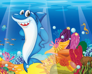 Handdoek met foto Onderwaterwereld Haai zwemt door diepe oceaan  © GraphicsRF