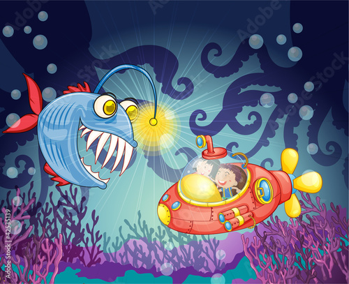 monster fish and submarine