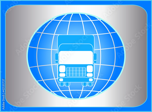 cargo symbol with truck and planet on metal button
