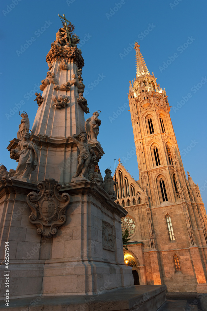 Matthias Church and the Trinity statue in Budapest