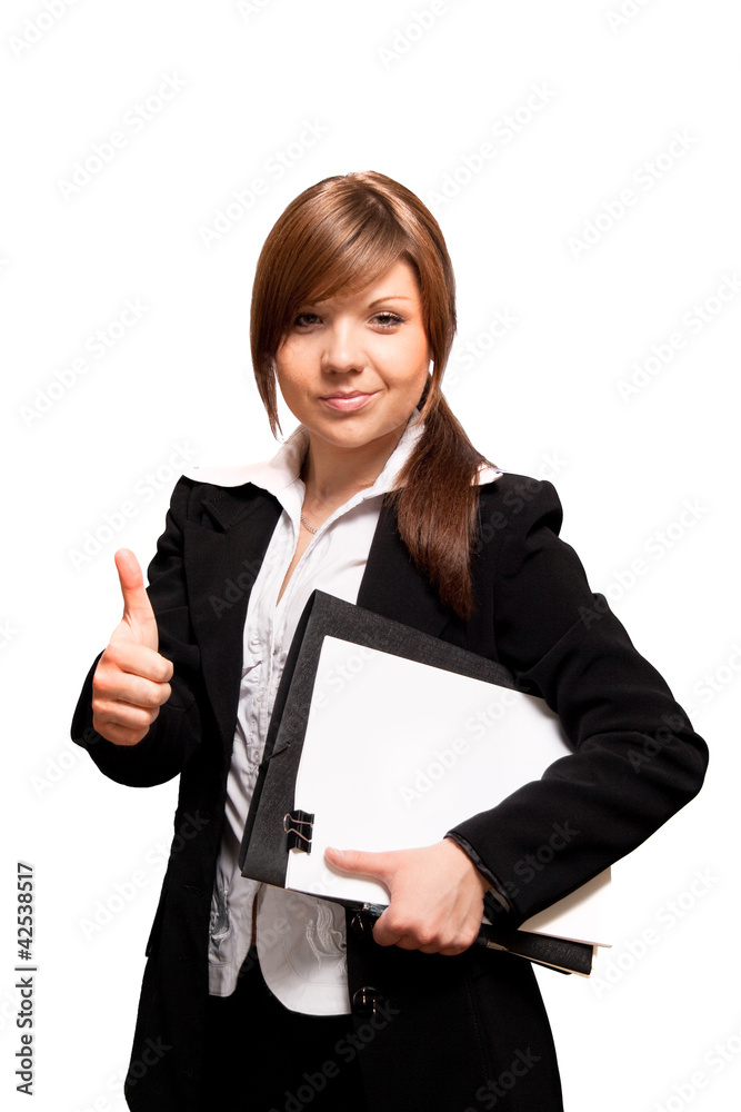 business woman with documents making thumb up ok gesture business woman with documents making thumb up ok gesture