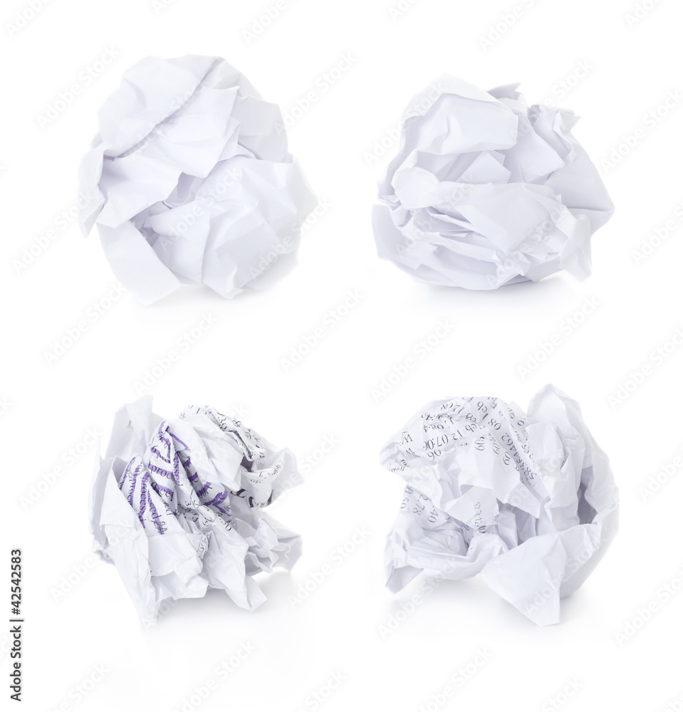 Set of  Office Crumpled Paper Balls / blank and used up / isolat