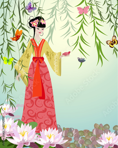 Chinese Girl with birds