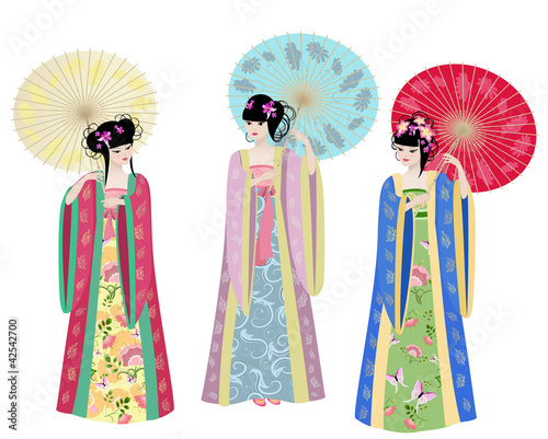 Beautiful Asian girls in costumes
