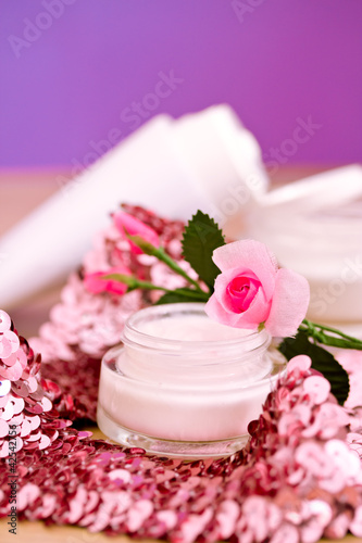 luxury spa products and pink glitters