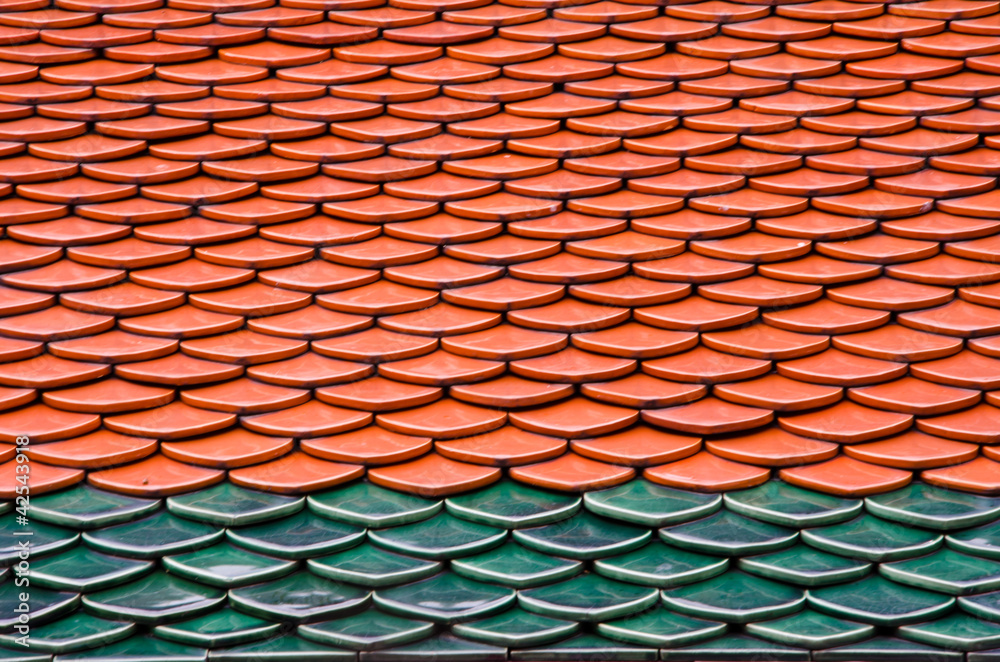 Red and Green tiles roof.