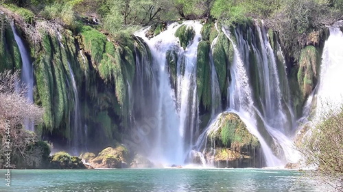 Great waterfall at river close up