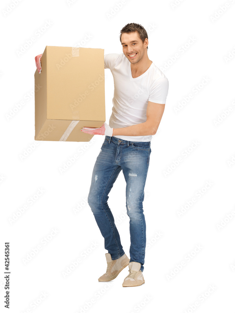 handsome man with big box handsome man with big box