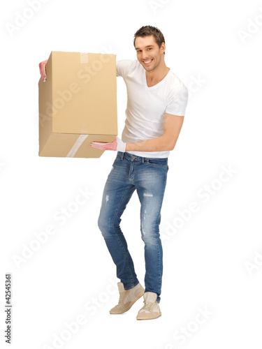 handsome man with big box
