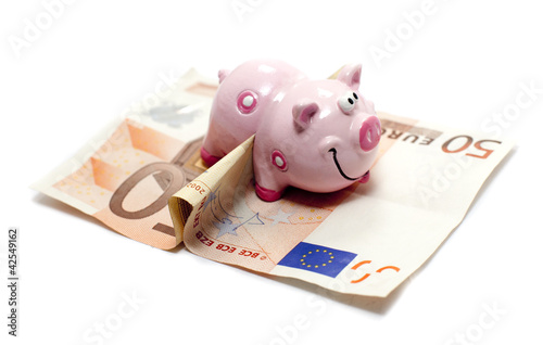 cochon économies sur un billet de 50 euros