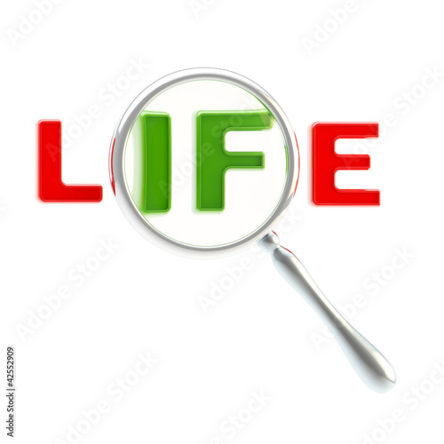 Word "life" under the magni...