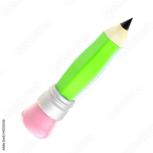 Green pencil with an pink e...