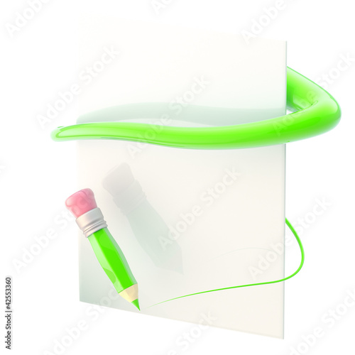 Paper and pencil with green...