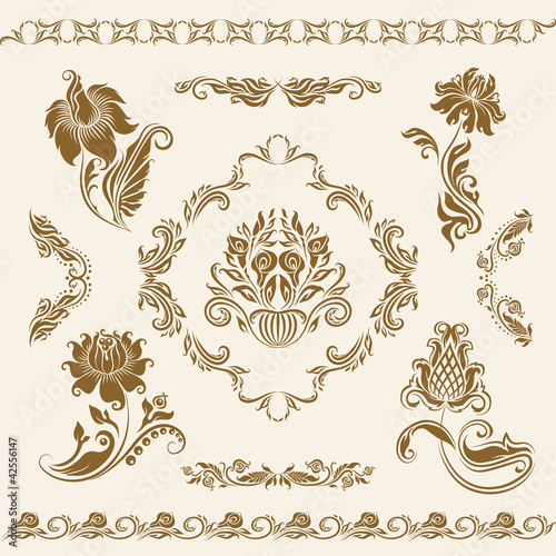 Set of vector damask ornaments.