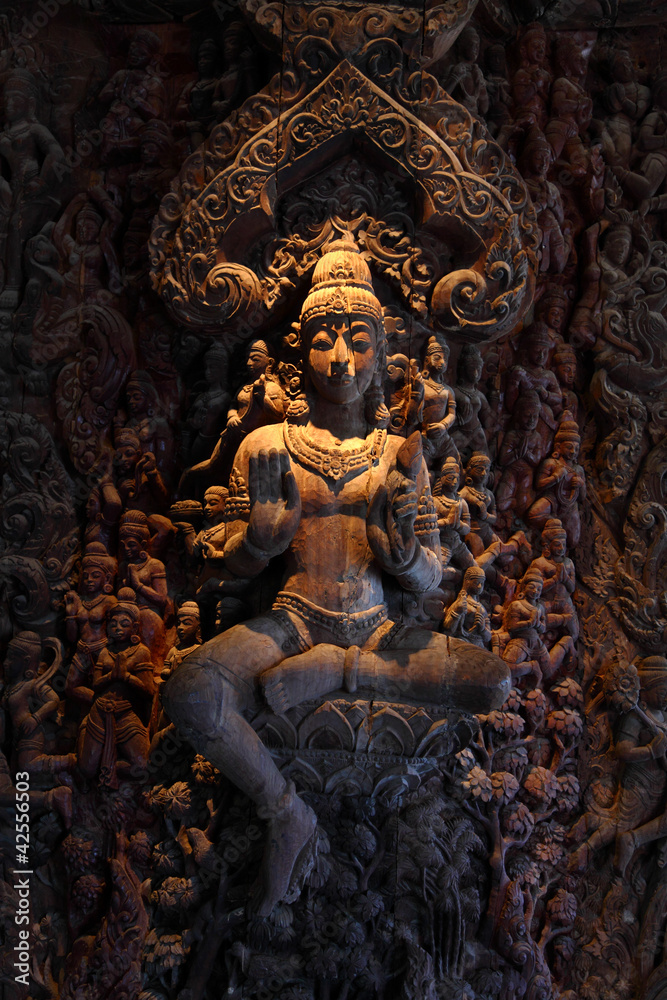 Wooden Sculpture in Sanctuary of Truth. Pattaya, Thailand