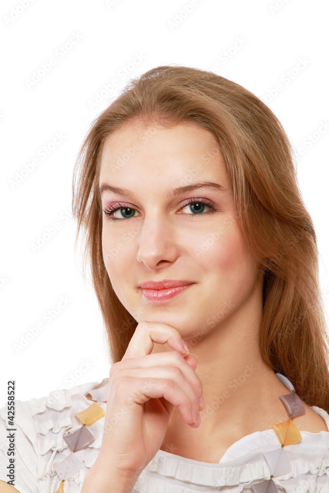 A young emotional girl, isolated on white A young emotional girl, isolated on white