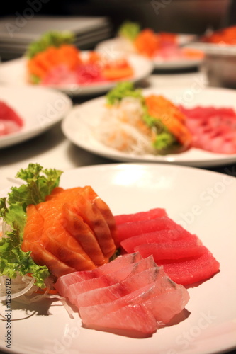 pieces of salmon and tuna fish