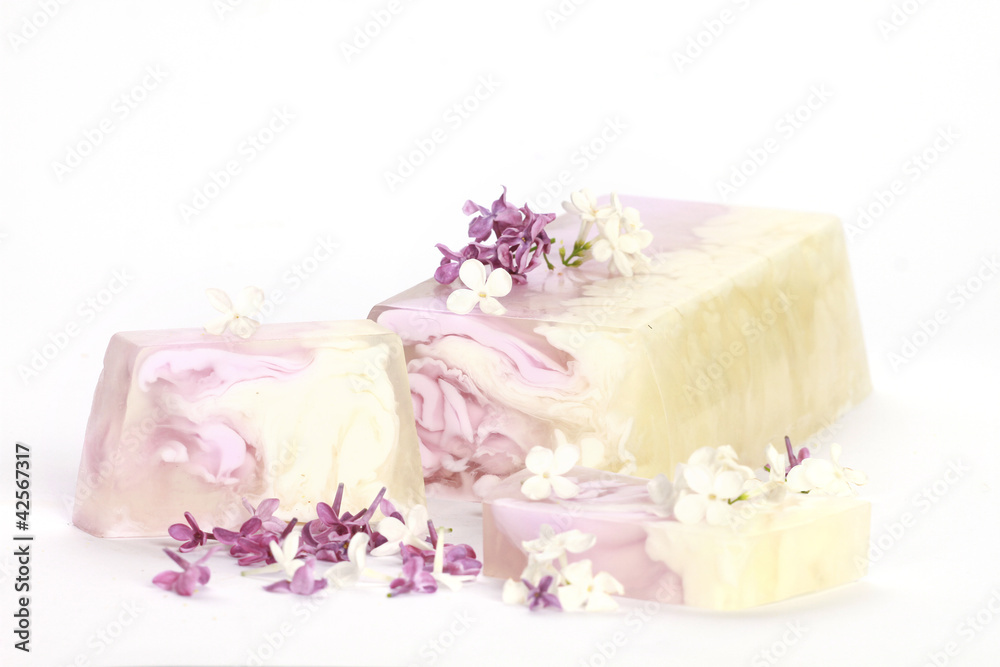 Handmade lilac Soap closeup.Spa products