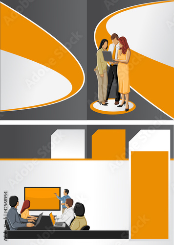 Orange and black template for advertising with business people