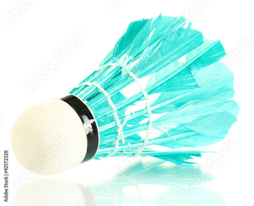 blue feather shuttlecock isolated on white