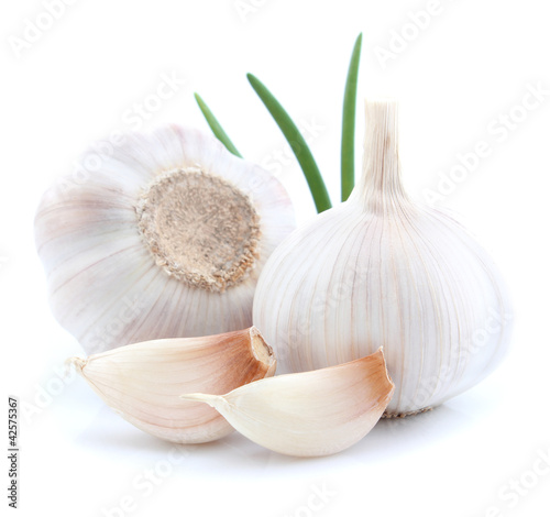 Garlic with green leaves