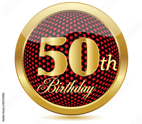 Golden 50 Th Birthday button.Vector