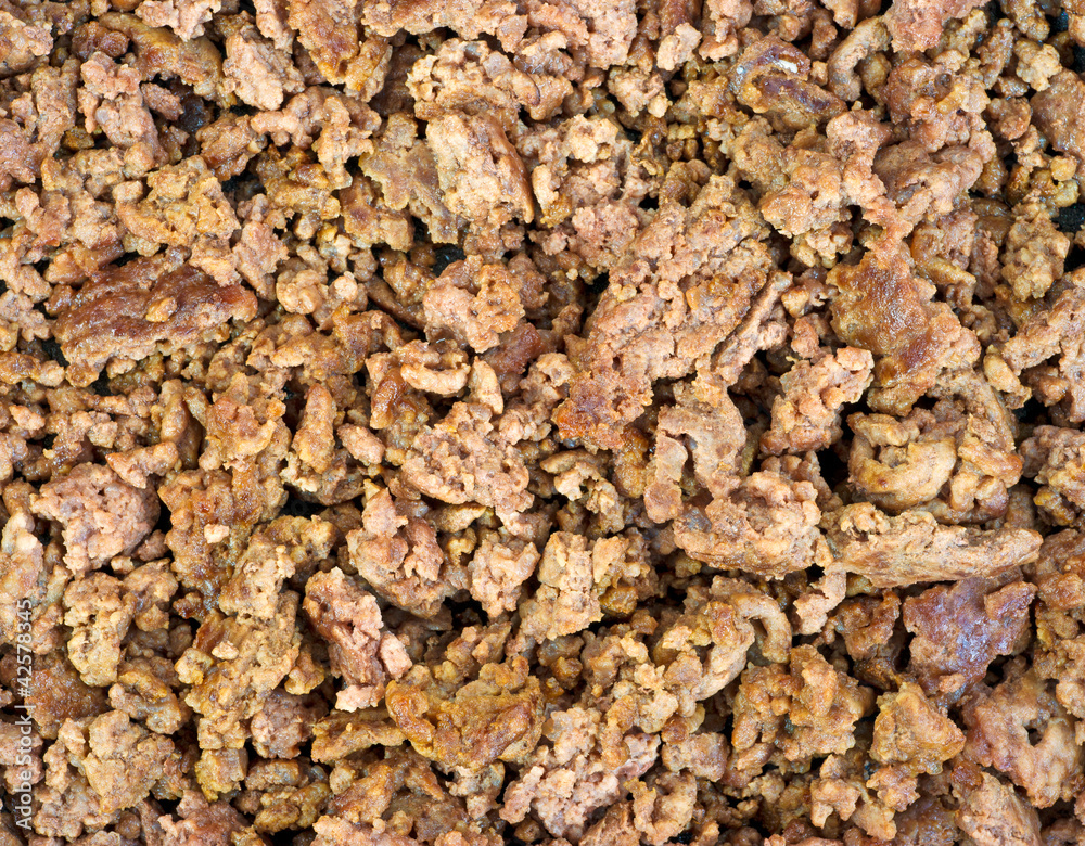 Close view cooked ground beef Close view cooked ground beef