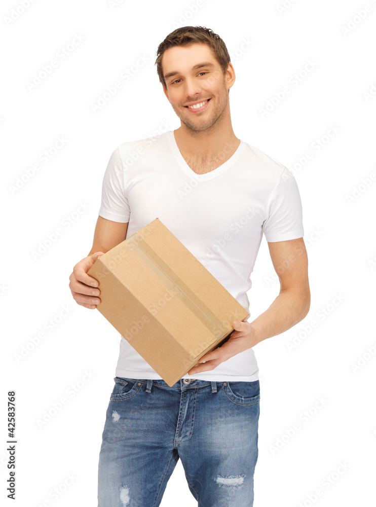 man in white shirt with parsel man in white shirt with parsel
