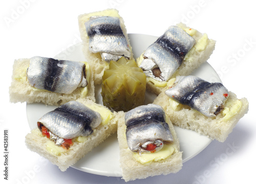 Sandwiches with fish on the plate