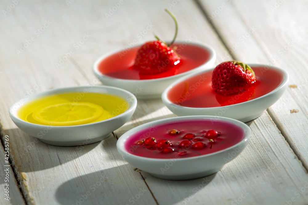 Closeup of colorful jelly with berry fruits Closeup of colorful jelly with berry fruits